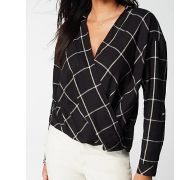 J. Jill Windowpane Twist Hem Top Womens Size 4X Black White Cotton Tencel Modal - Picture 1 of 9